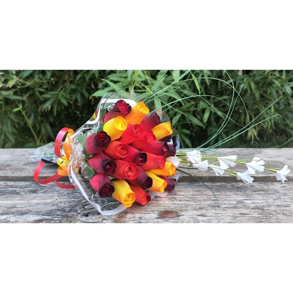 2 Dozen Dark Fall Harvest Colors Yellows, Oranges, Reds The Original Wooden Rose - Picture 4 of 8